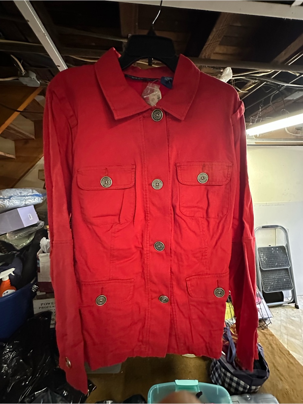 Avenue Red Button-Front Utility Jacket